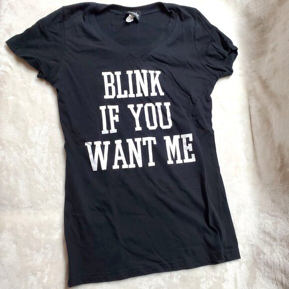 Popular Sports Tops - Popular Sports Black Cotton XL T-Shirt With "Blink If You Want Me" Print